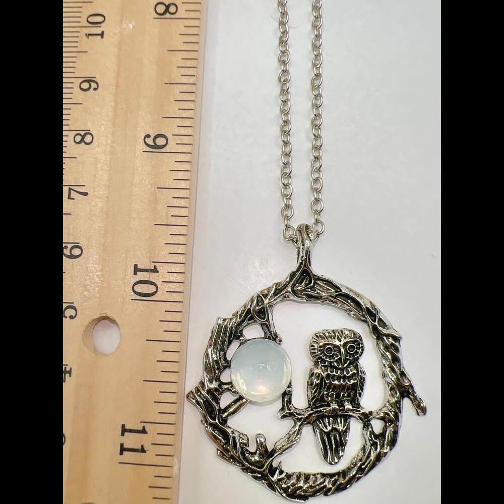 Vintage Pewter Owl Pendant Necklace with Moonstone Accent - Picture 11 of 11